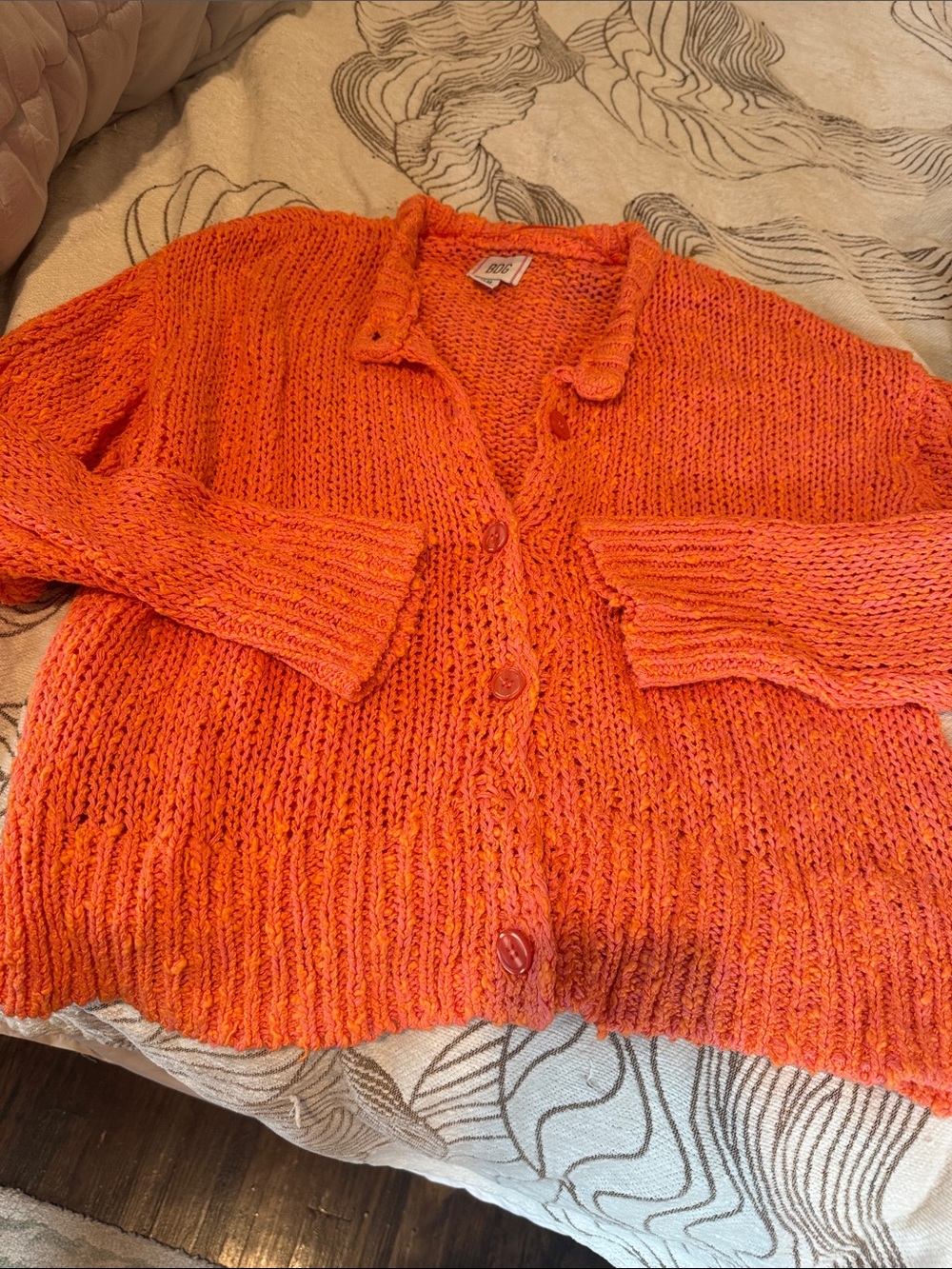 Urban Outfitters Vibrant Orange Collared Button Cardigan